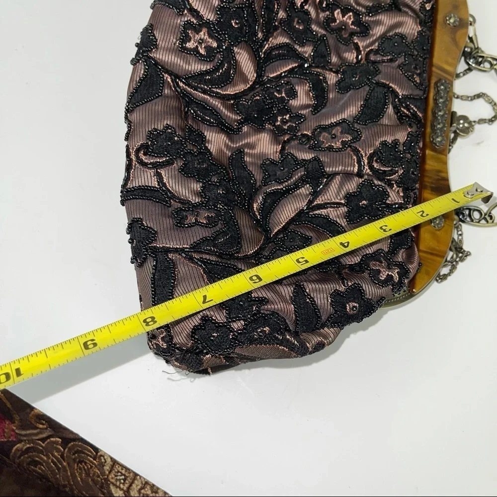 Vintage Inspired Black Gold Beaded Handbag Purse